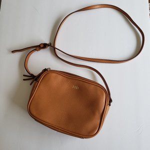 Mark & Graham 100% Leather & Linen/Cotton Interior Crossbody Purse Monogramed